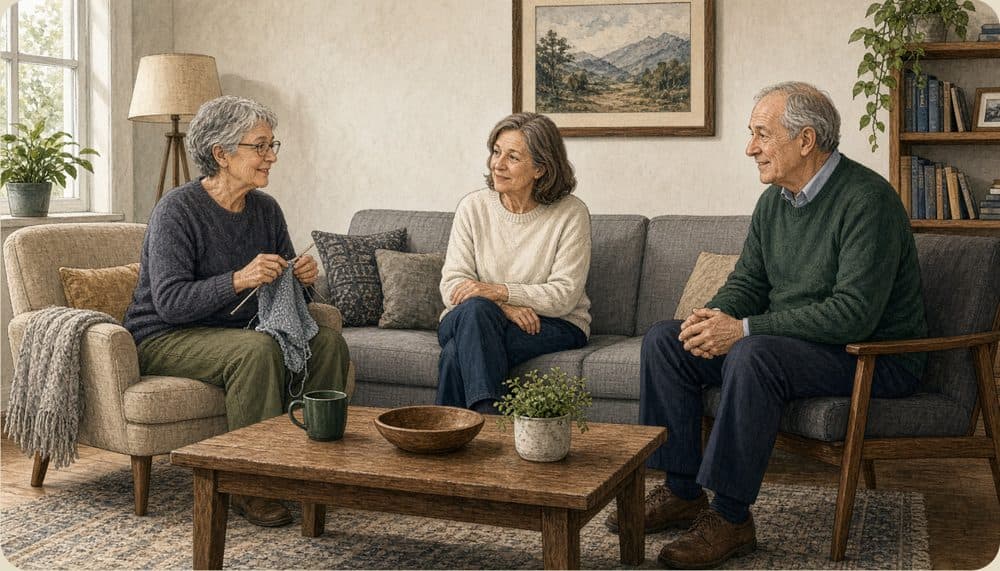 Personas mayores conversando en un salón
